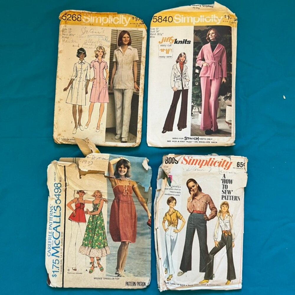 Vintage Lot of 4 70s Sewing Patterns Bust 34